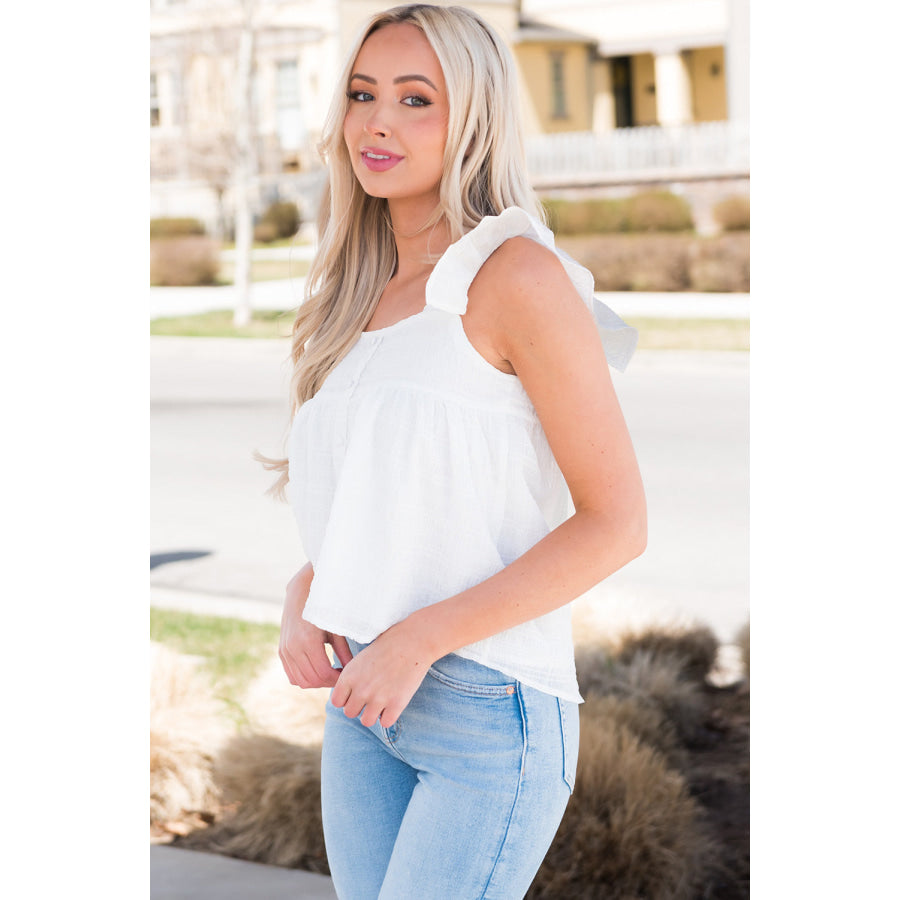 Ruffled Square Neck Wide Strap Tank White / S Apparel and Accessories