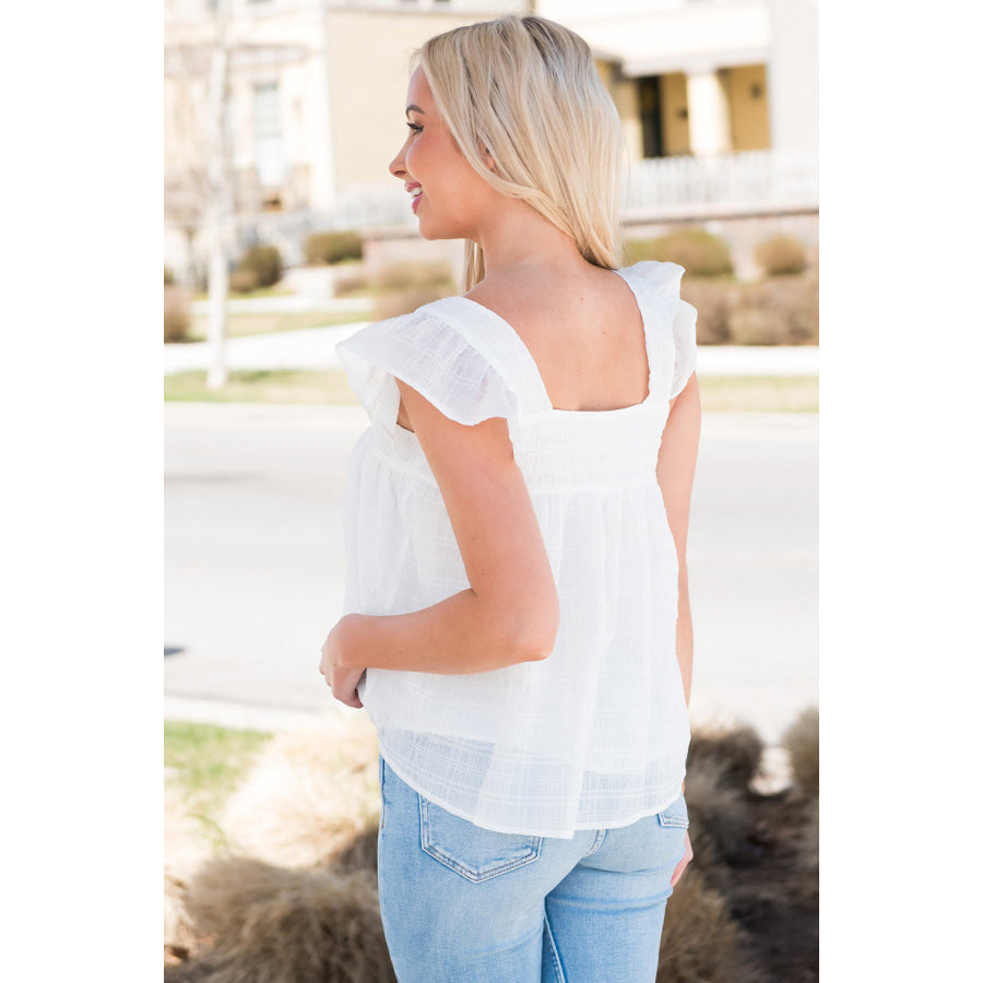 Ruffled Square Neck Wide Strap Tank Apparel and Accessories