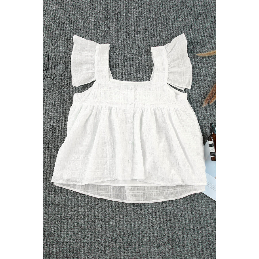 Ruffled Square Neck Wide Strap Tank Apparel and Accessories