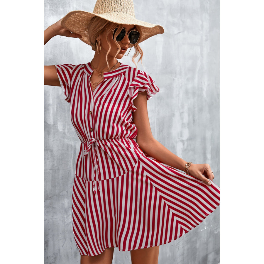 Ruffled Striped Cap Sleeve Mini Dress Apparel and Accessories