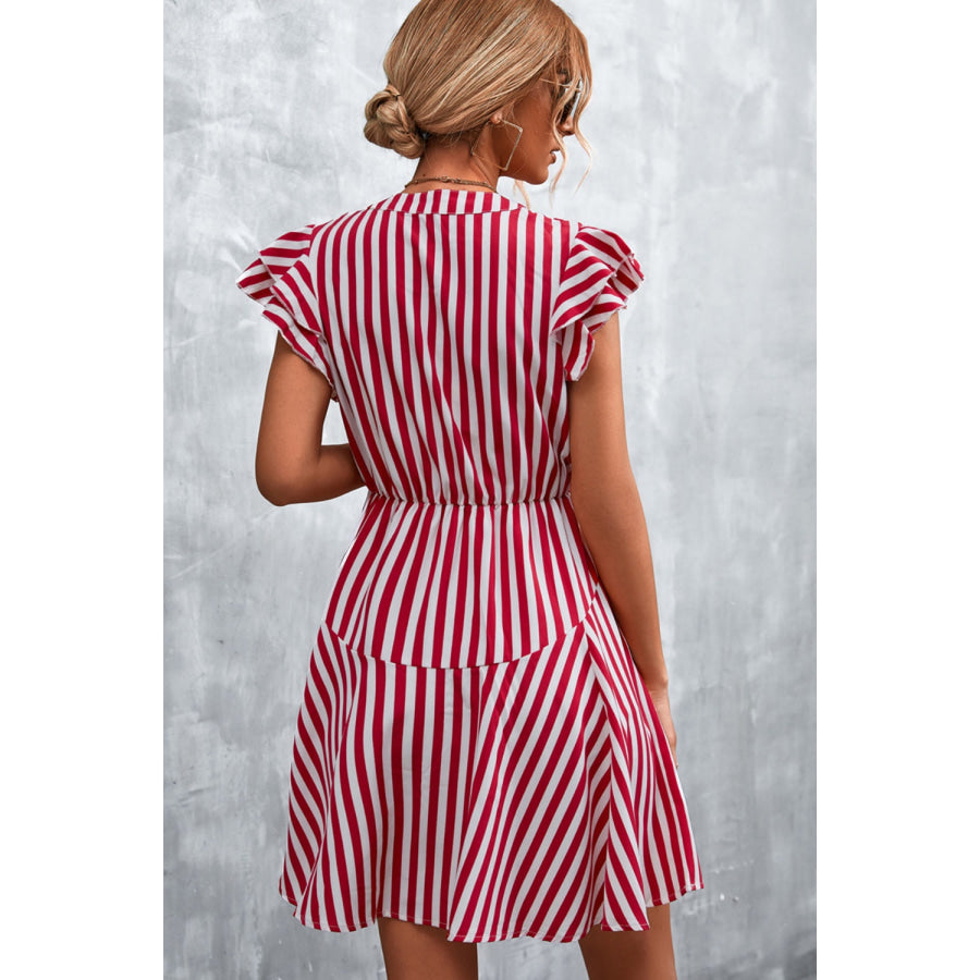 Ruffled Striped Cap Sleeve Mini Dress Apparel and Accessories