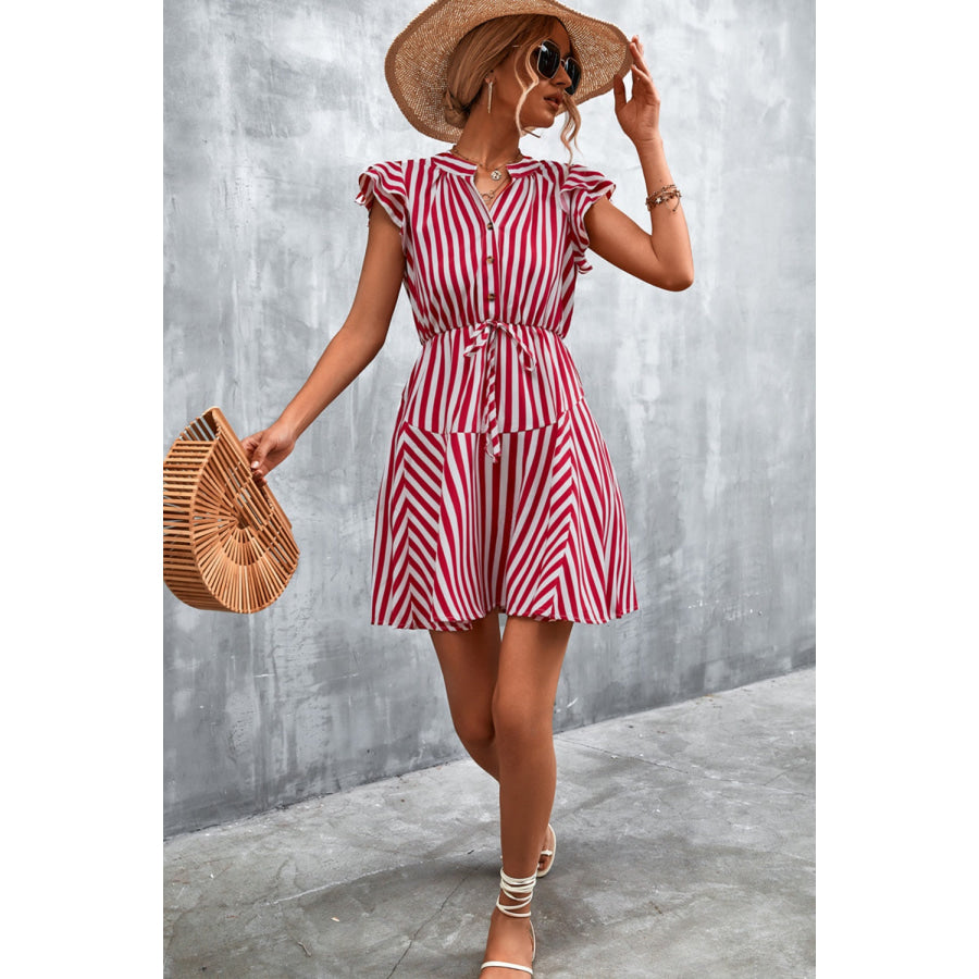 Ruffled Striped Cap Sleeve Mini Dress Apparel and Accessories