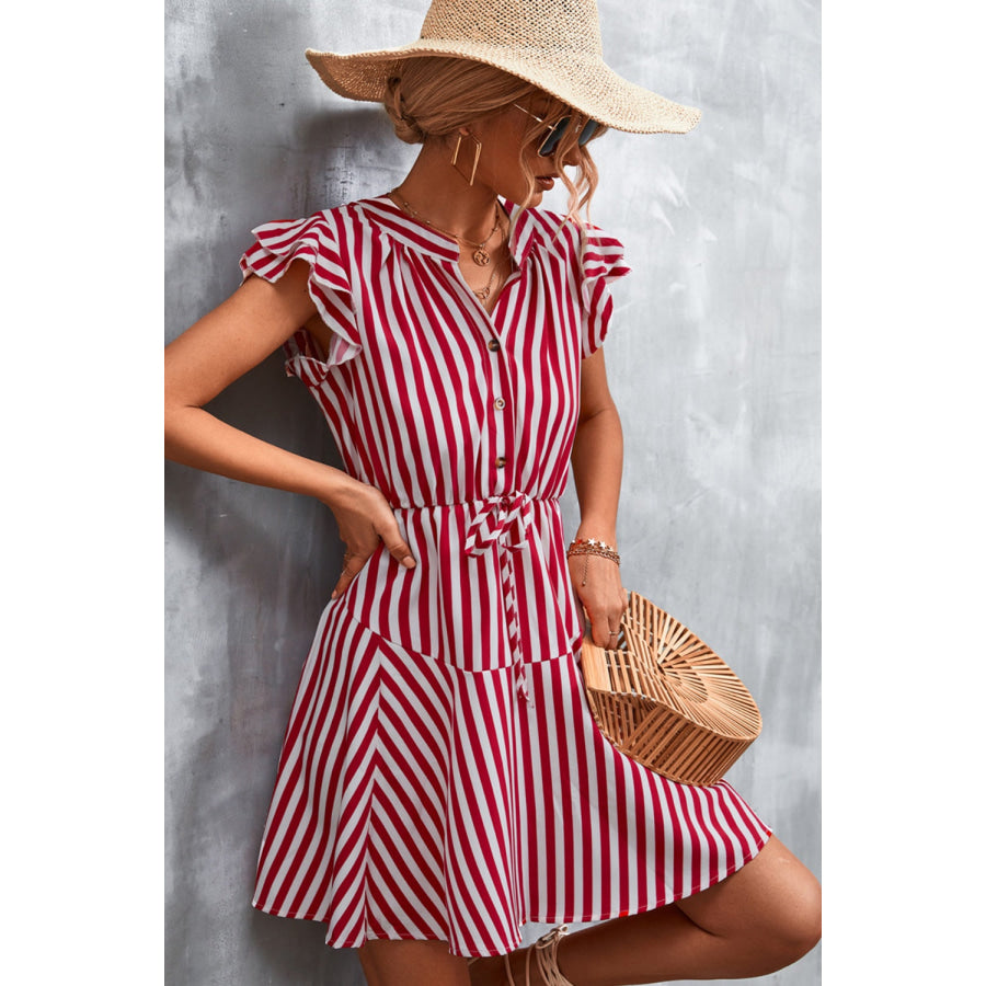 Ruffled Striped Cap Sleeve Mini Dress Apparel and Accessories