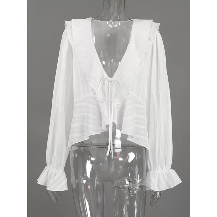 Ruffled Striped Flounce Sleeve Blouse Apparel and Accessories
