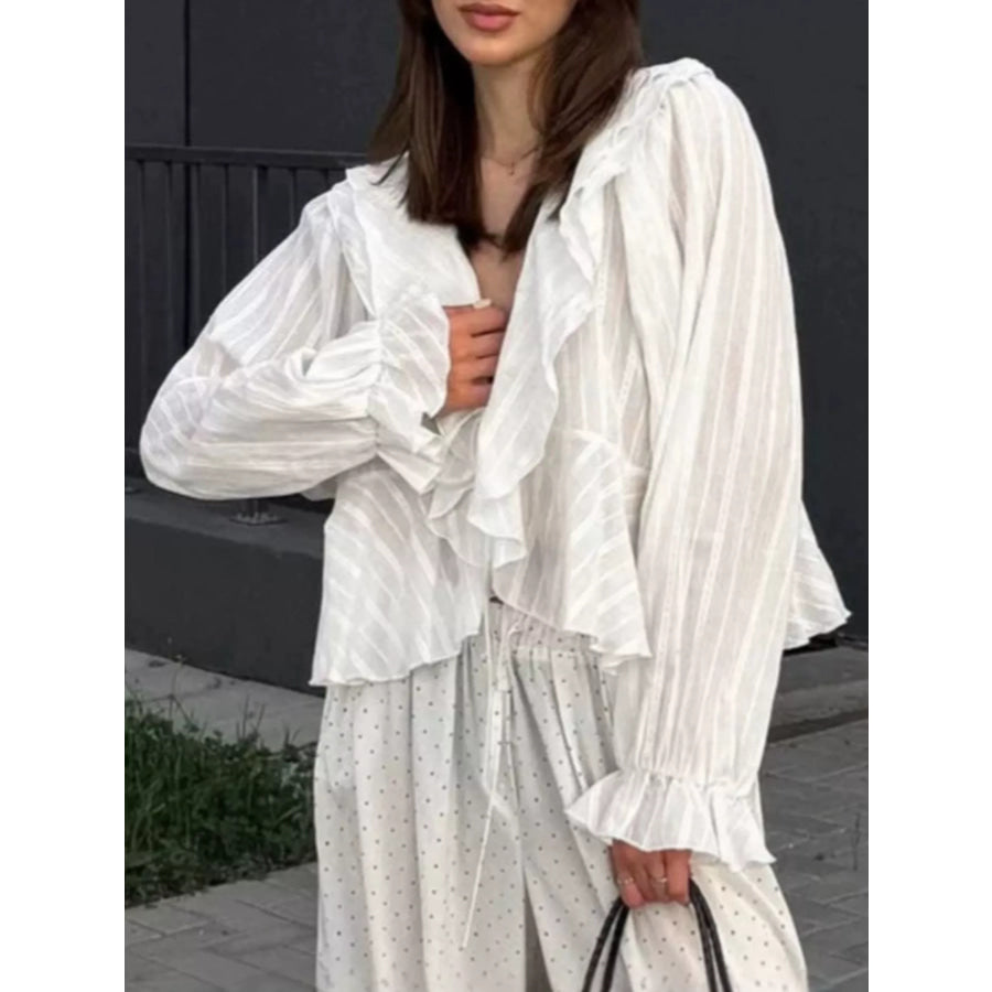Ruffled Striped Flounce Sleeve Blouse Apparel and Accessories
