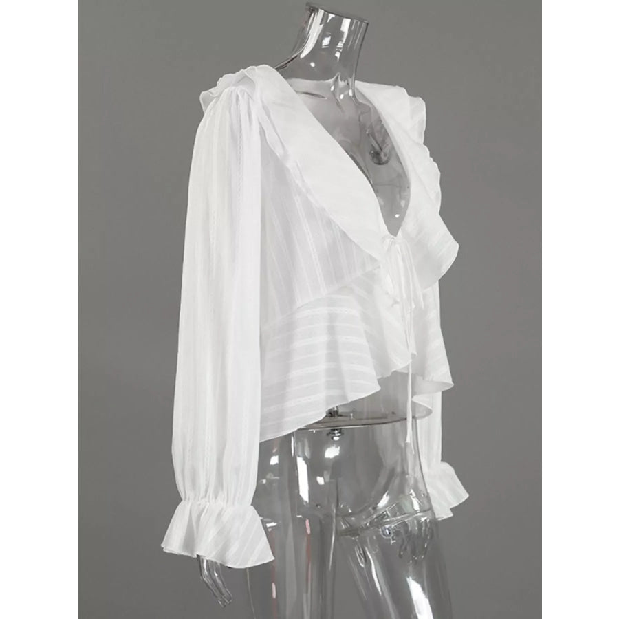 Ruffled Striped Flounce Sleeve Blouse Apparel and Accessories