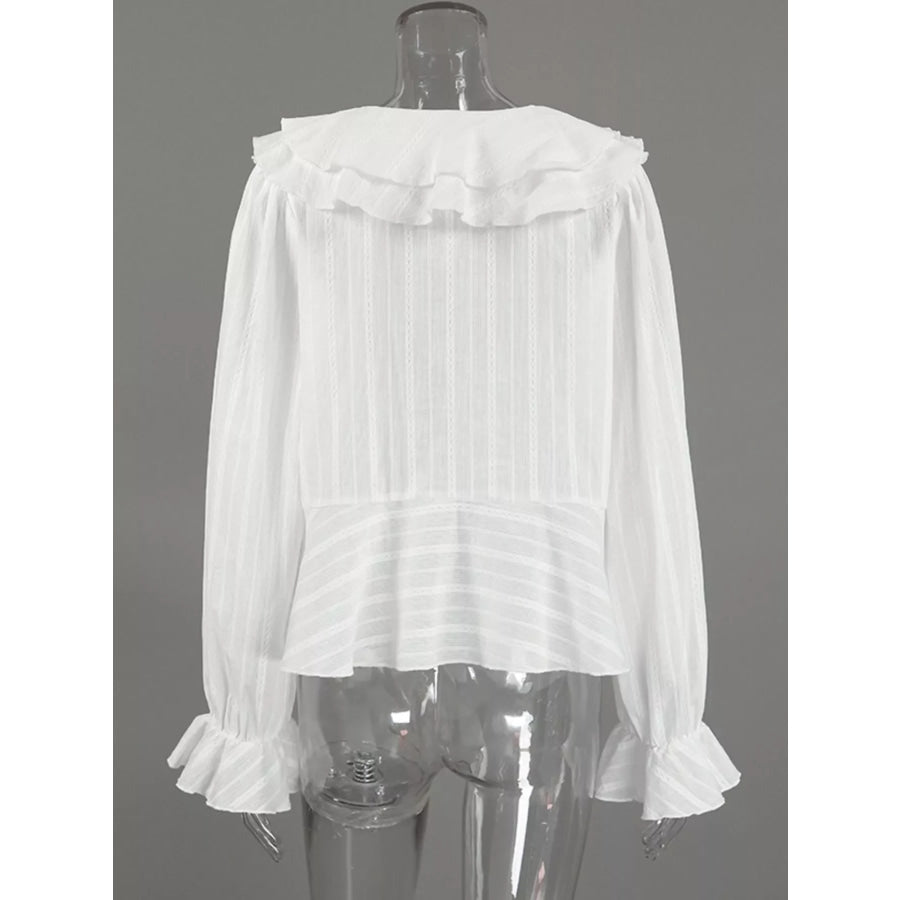 Ruffled Striped Flounce Sleeve Blouse Apparel and Accessories