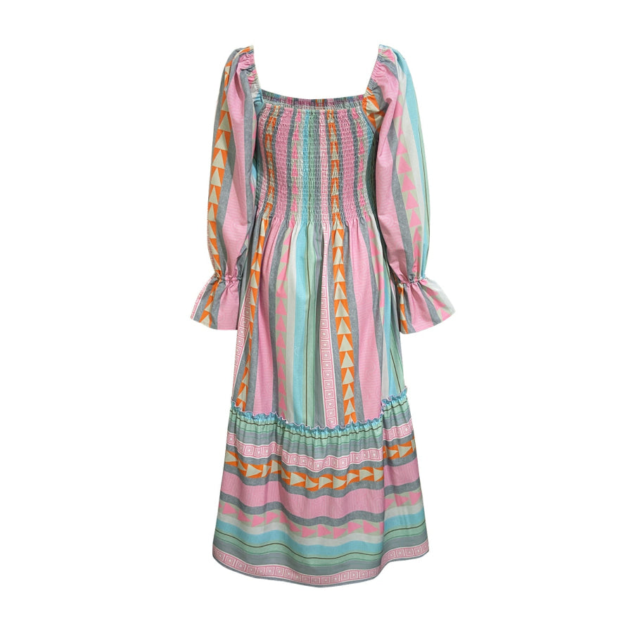 Ruffled Striped Long Sleeve Dress Blush Pink / S Apparel and Accessories