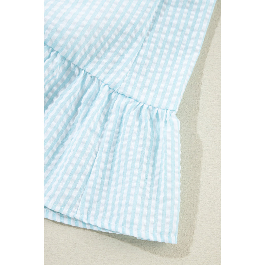 Ruffled Striped Notched Mini Dress Apparel and Accessories