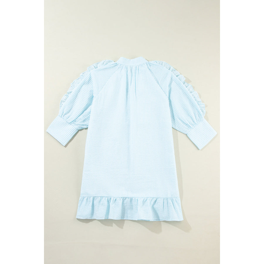 Ruffled Striped Notched Mini Dress Apparel and Accessories