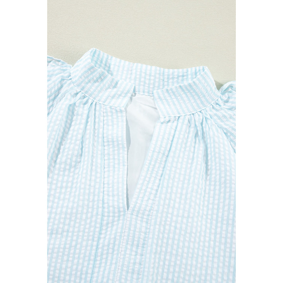 Ruffled Striped Notched Mini Dress Apparel and Accessories