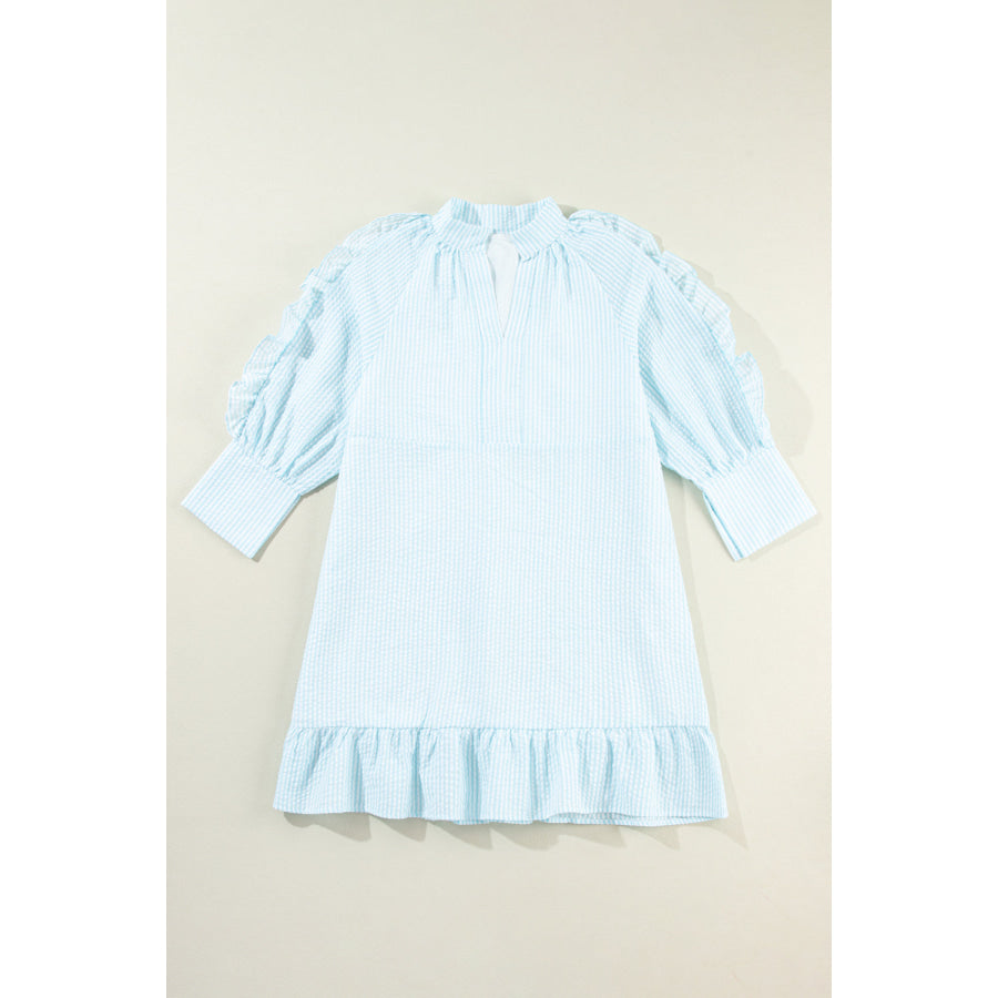 Ruffled Striped Notched Mini Dress Apparel and Accessories