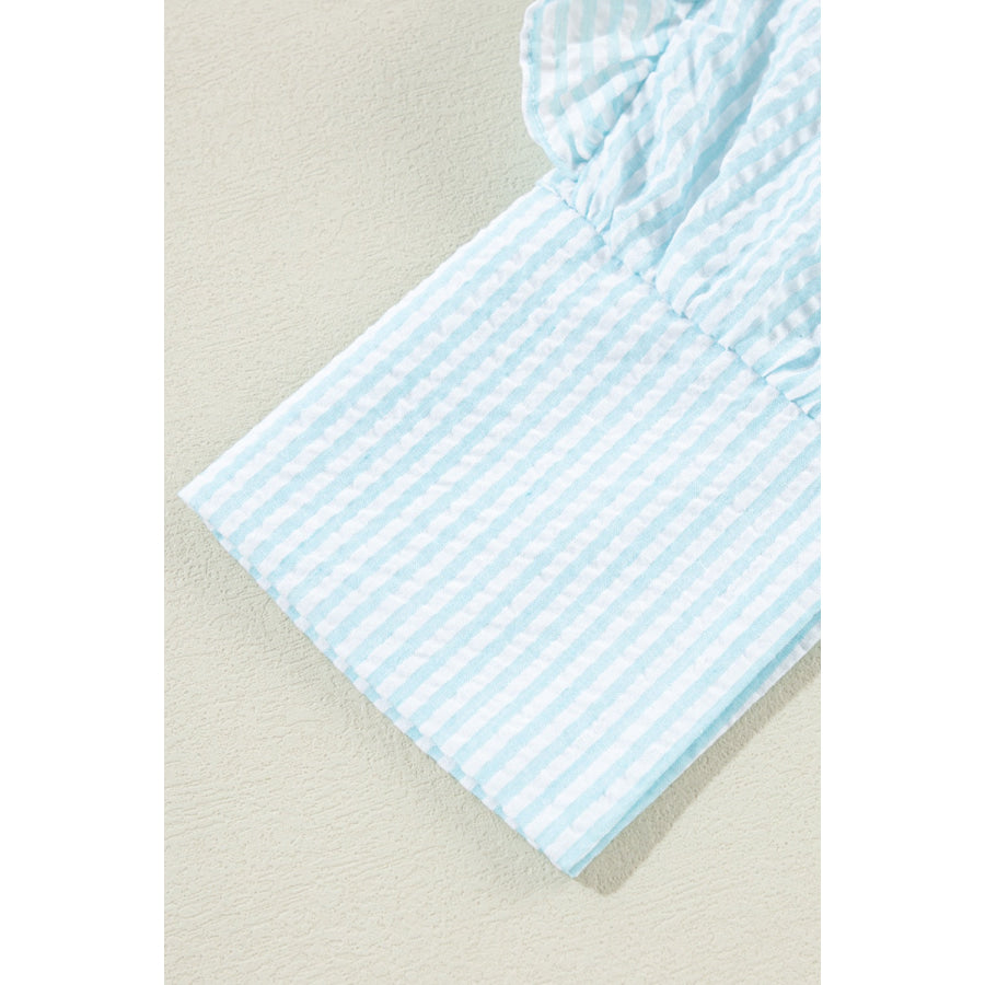 Ruffled Striped Notched Mini Dress Apparel and Accessories