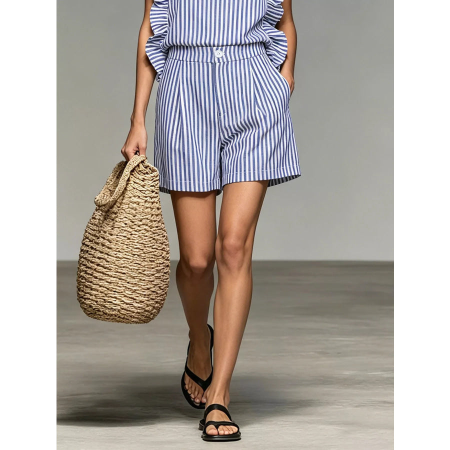 Ruffled Striped Sleeveless Top and Shorts Set Apparel Accessories