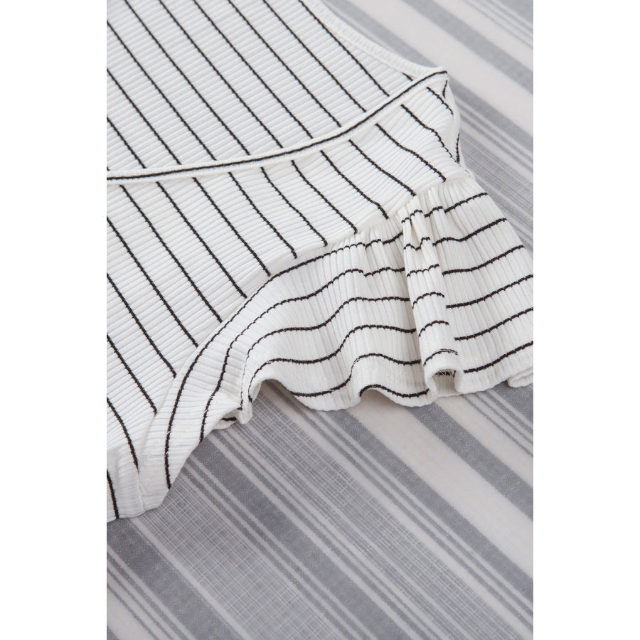 Ruffled Striped V-Neck Cap Sleeve Blouse Apparel and Accessories