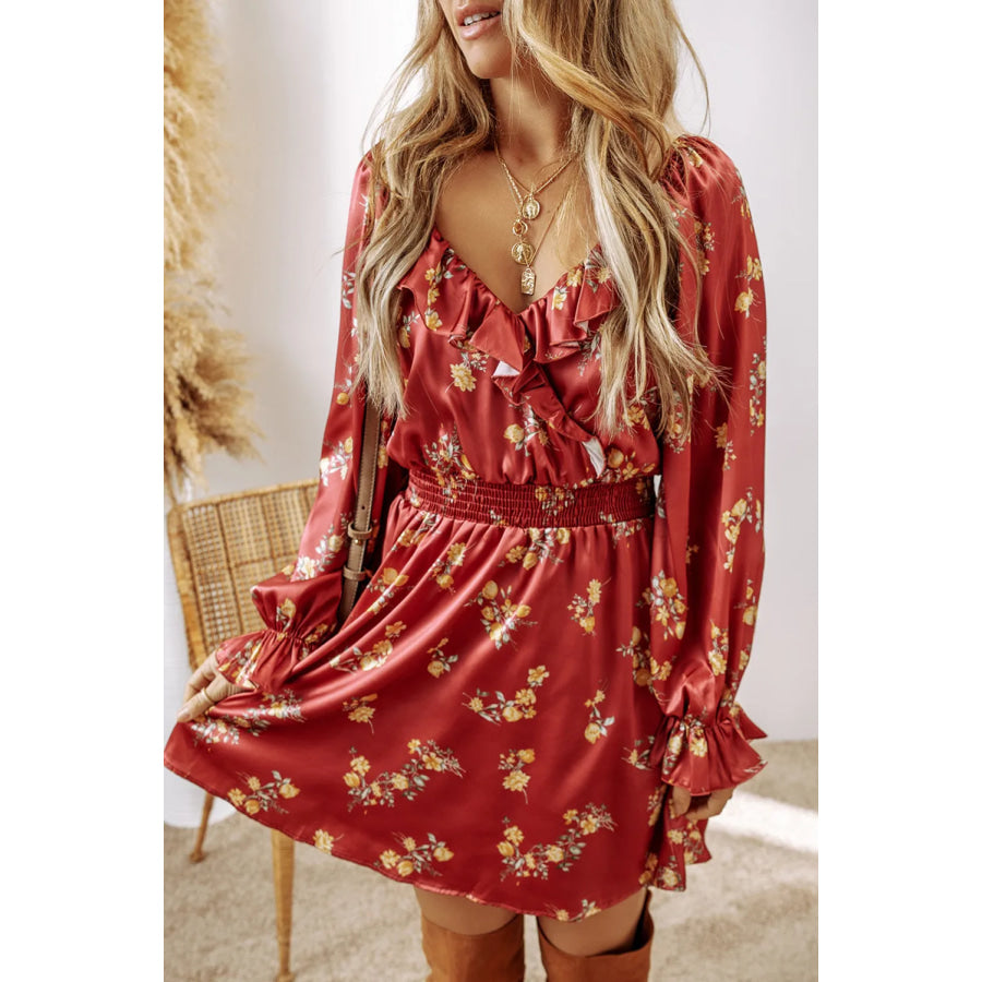 Ruffled Surplice Flounce Sleeve Mini Dress Apparel and Accessories