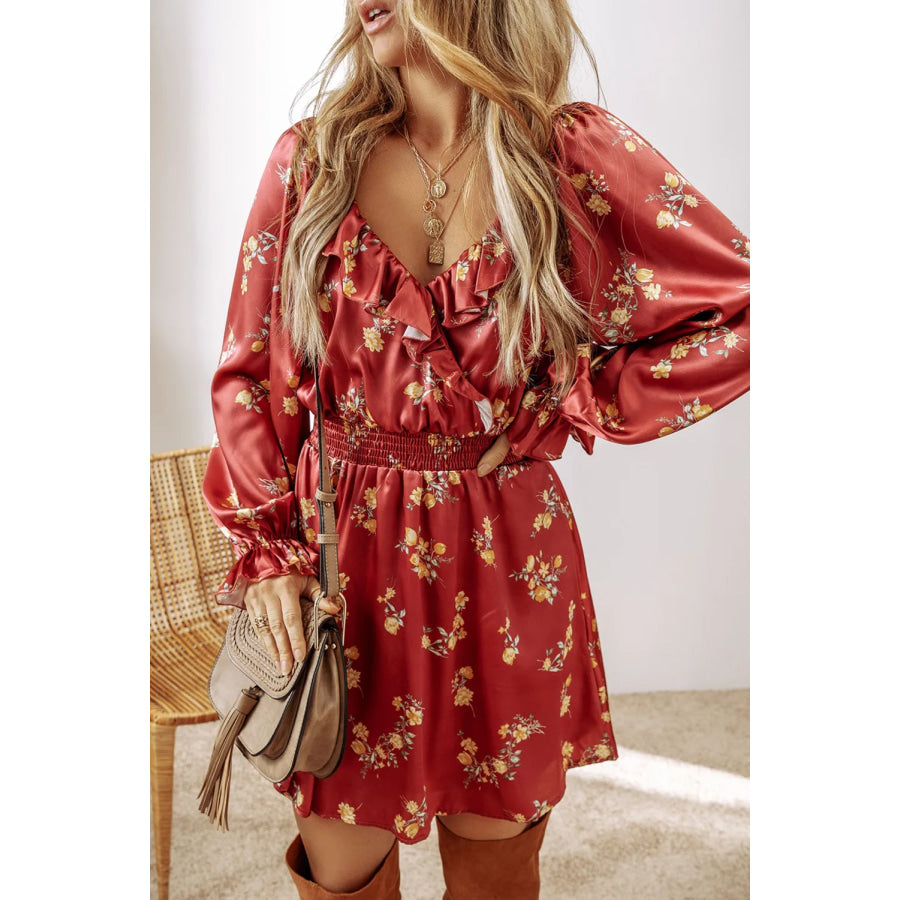 Ruffled Surplice Flounce Sleeve Mini Dress Apparel and Accessories