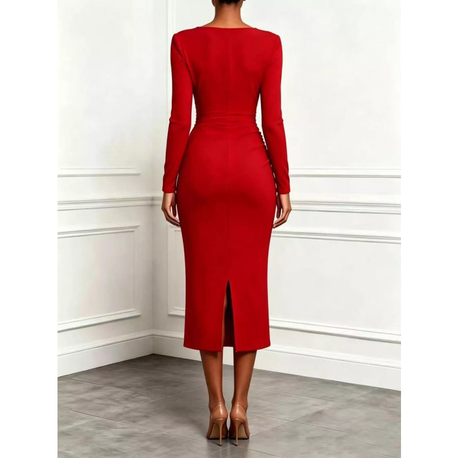 Ruffled Surplice Long Sleeve Dress Apparel and Accessories