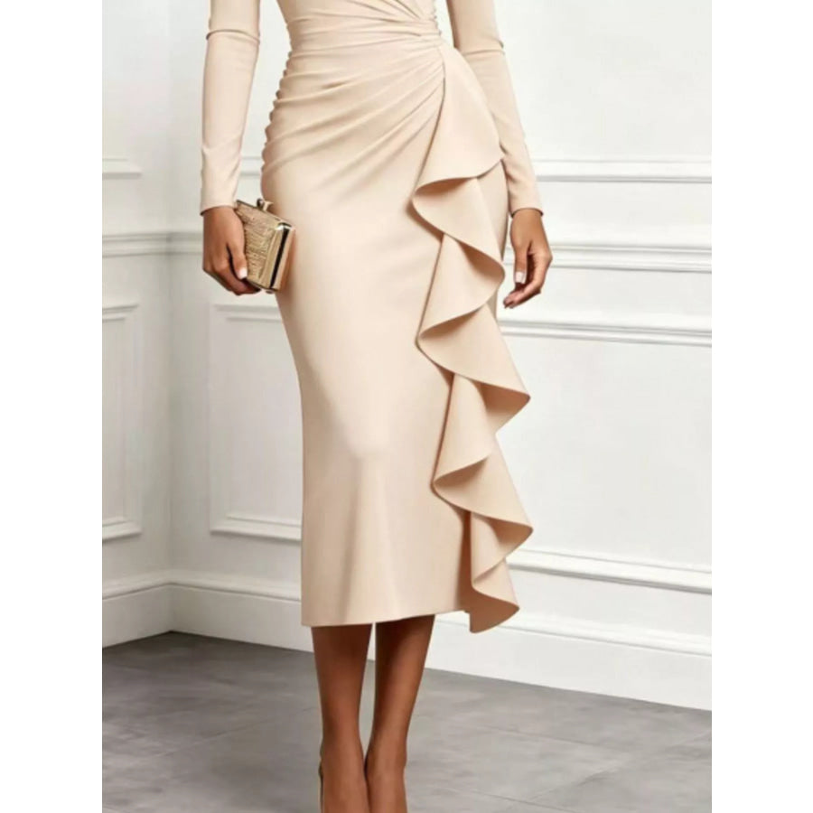 Ruffled Surplice Long Sleeve Dress Apparel and Accessories