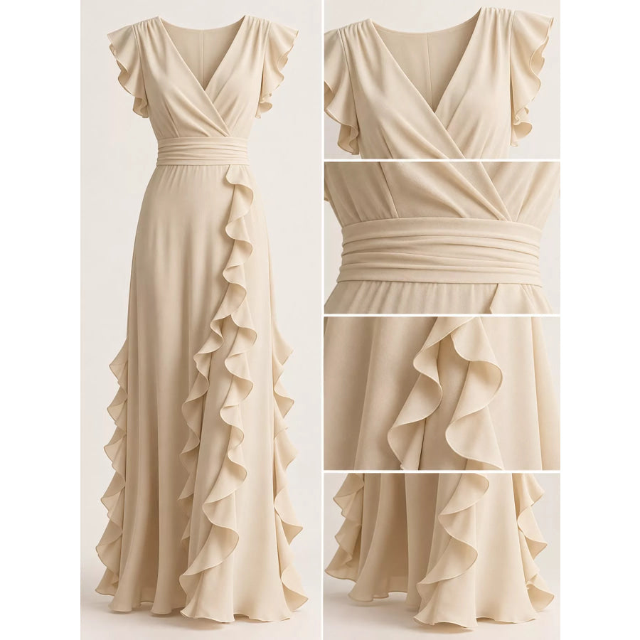 Ruffled Surplice Sleeveless Maxi Dress Apparel and Accessories