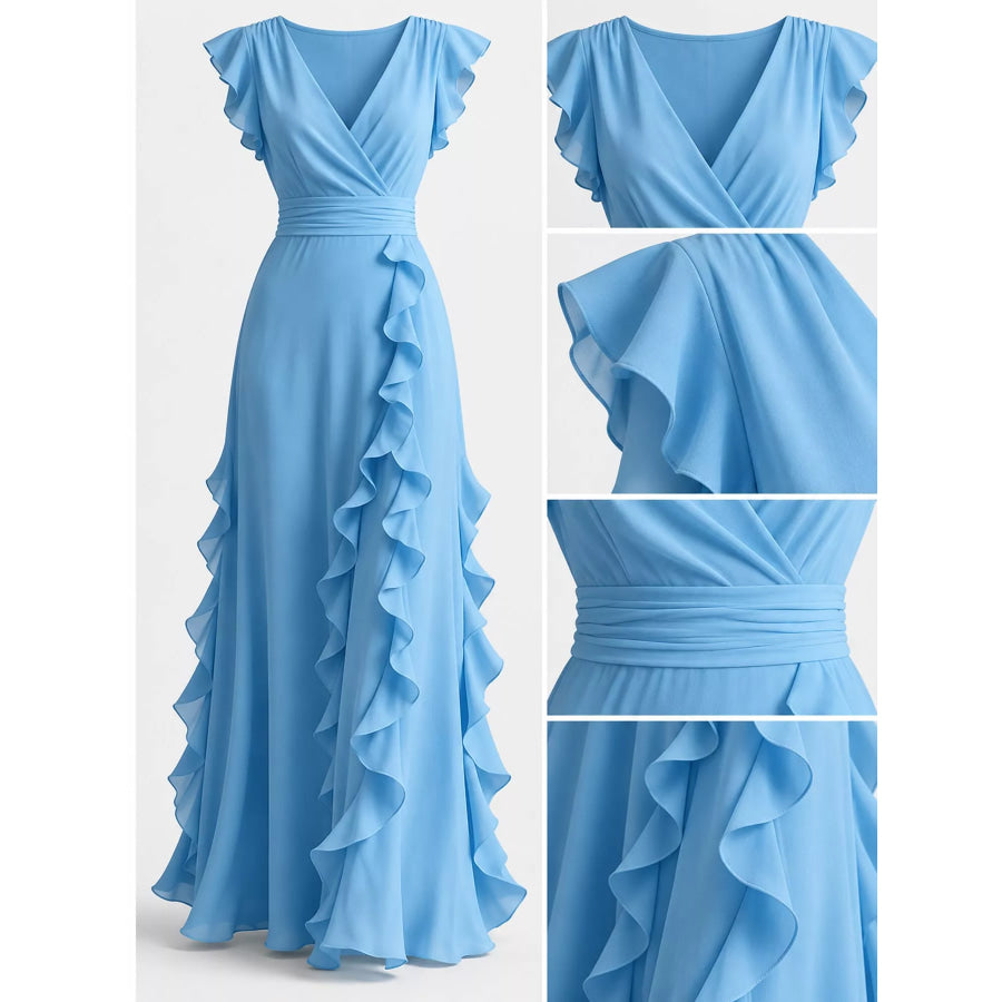 Ruffled Surplice Sleeveless Maxi Dress Apparel and Accessories