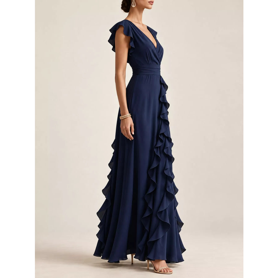 Ruffled Surplice Sleeveless Maxi Dress Apparel and Accessories