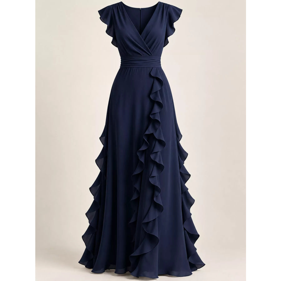 Ruffled Surplice Sleeveless Maxi Dress Apparel and Accessories