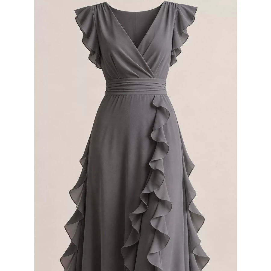Ruffled Surplice Sleeveless Maxi Dress Apparel and Accessories