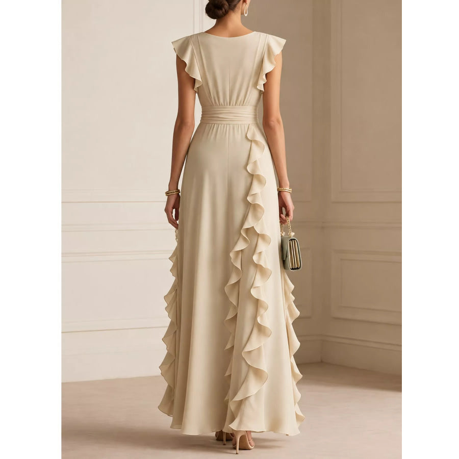 Ruffled Surplice Sleeveless Maxi Dress Apparel and Accessories