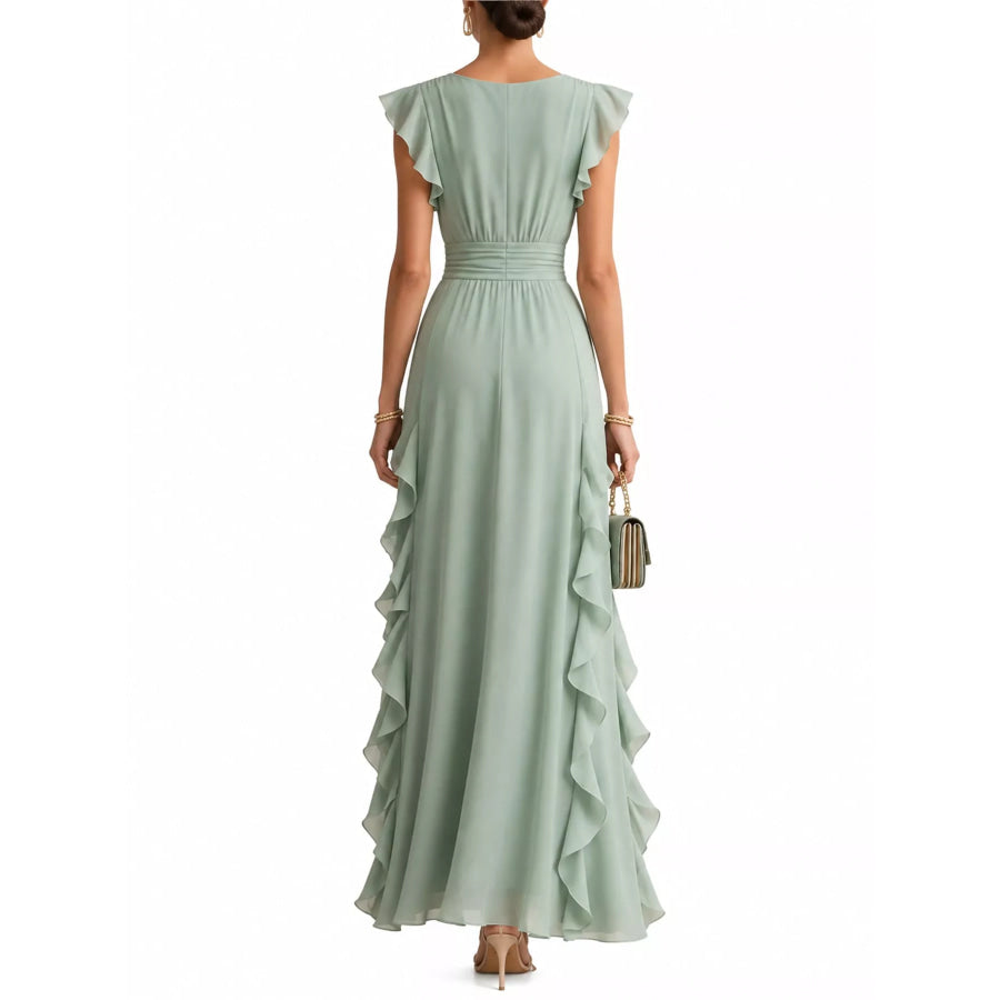 Ruffled Surplice Sleeveless Maxi Dress Apparel and Accessories