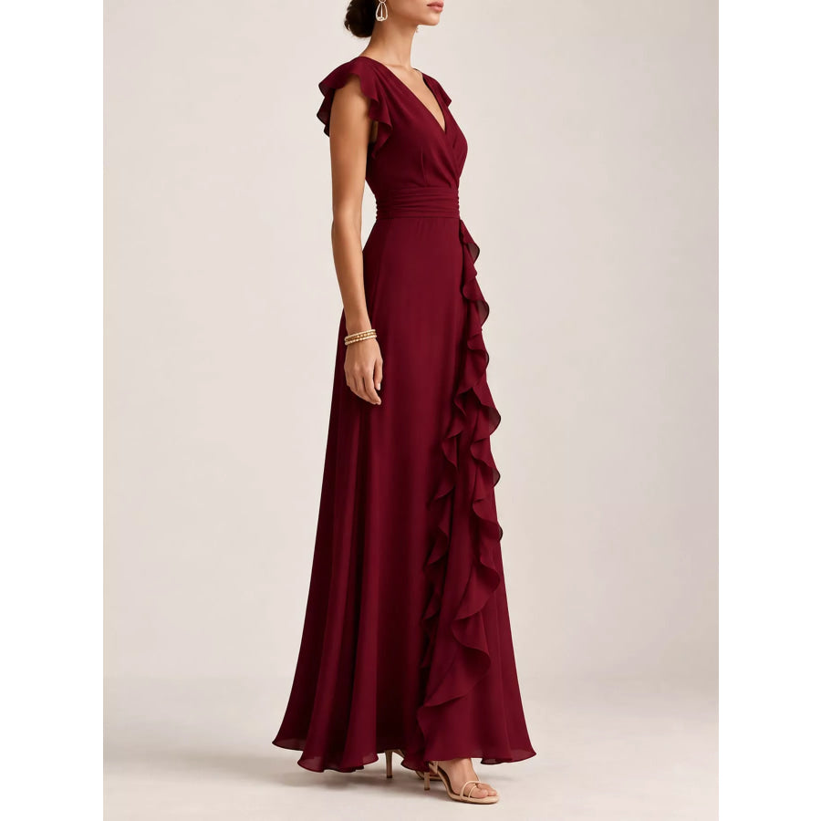 Ruffled Surplice Sleeveless Maxi Dress Apparel and Accessories