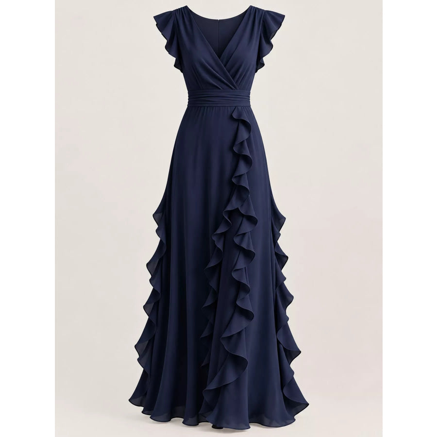 Ruffled Surplice Sleeveless Maxi Dress Apparel and Accessories