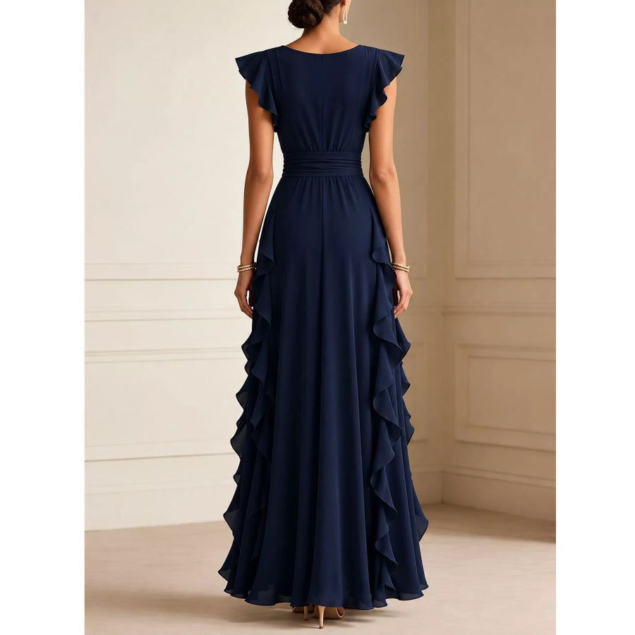 Ruffled Surplice Sleeveless Maxi Dress Apparel and Accessories
