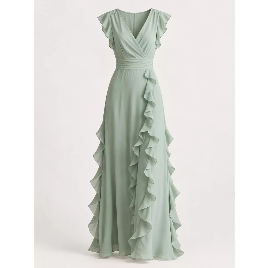 Ruffled Surplice Sleeveless Maxi Dress Apparel and Accessories