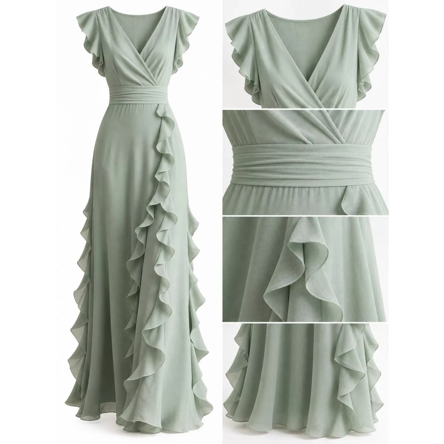 Ruffled Surplice Sleeveless Maxi Dress Apparel and Accessories