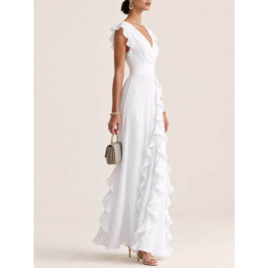 Ruffled Surplice Sleeveless Maxi Dress Apparel and Accessories