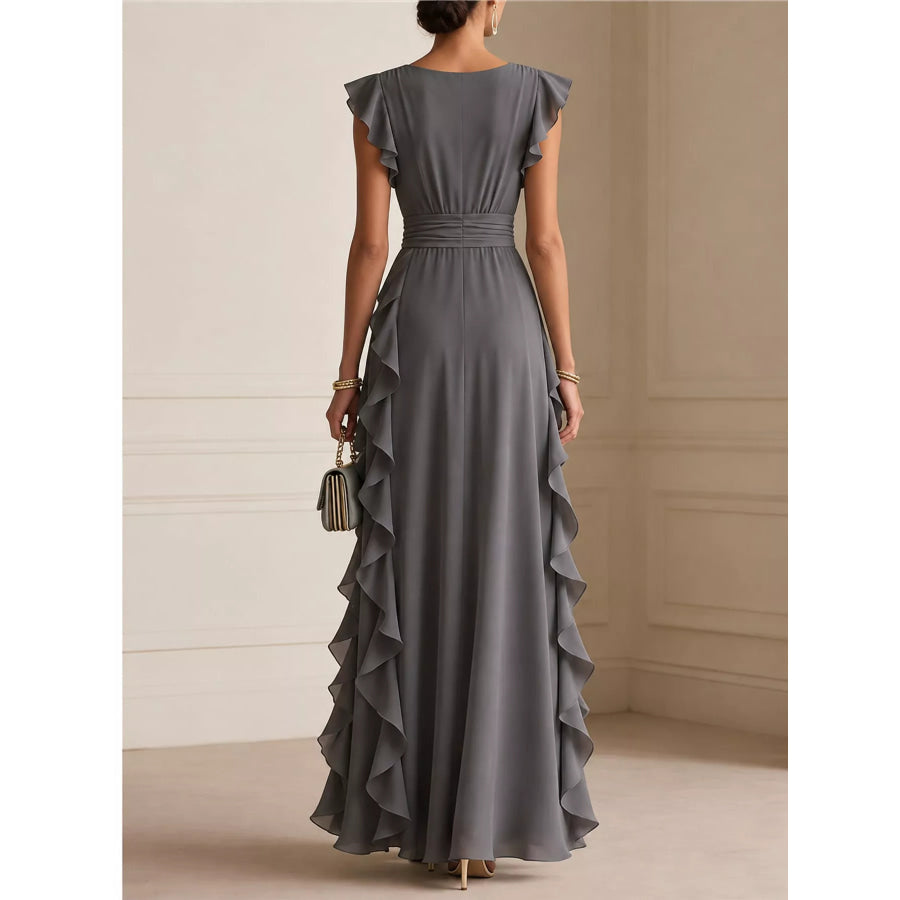 Ruffled Surplice Sleeveless Maxi Dress Apparel and Accessories
