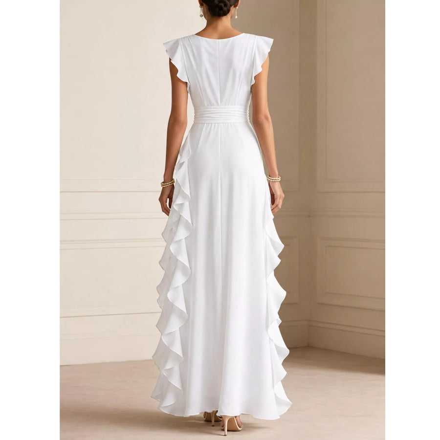 Ruffled Surplice Sleeveless Maxi Dress Apparel and Accessories