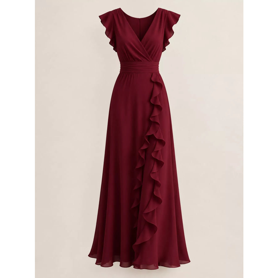 Ruffled Surplice Sleeveless Maxi Dress Apparel and Accessories