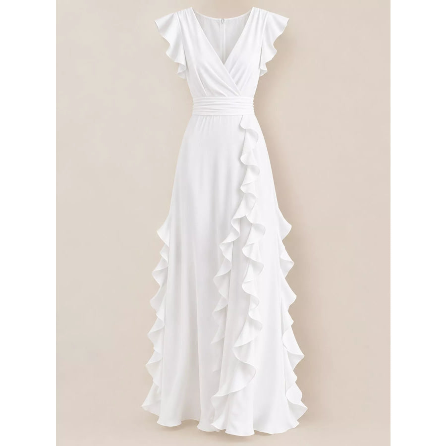 Ruffled Surplice Sleeveless Maxi Dress Apparel and Accessories