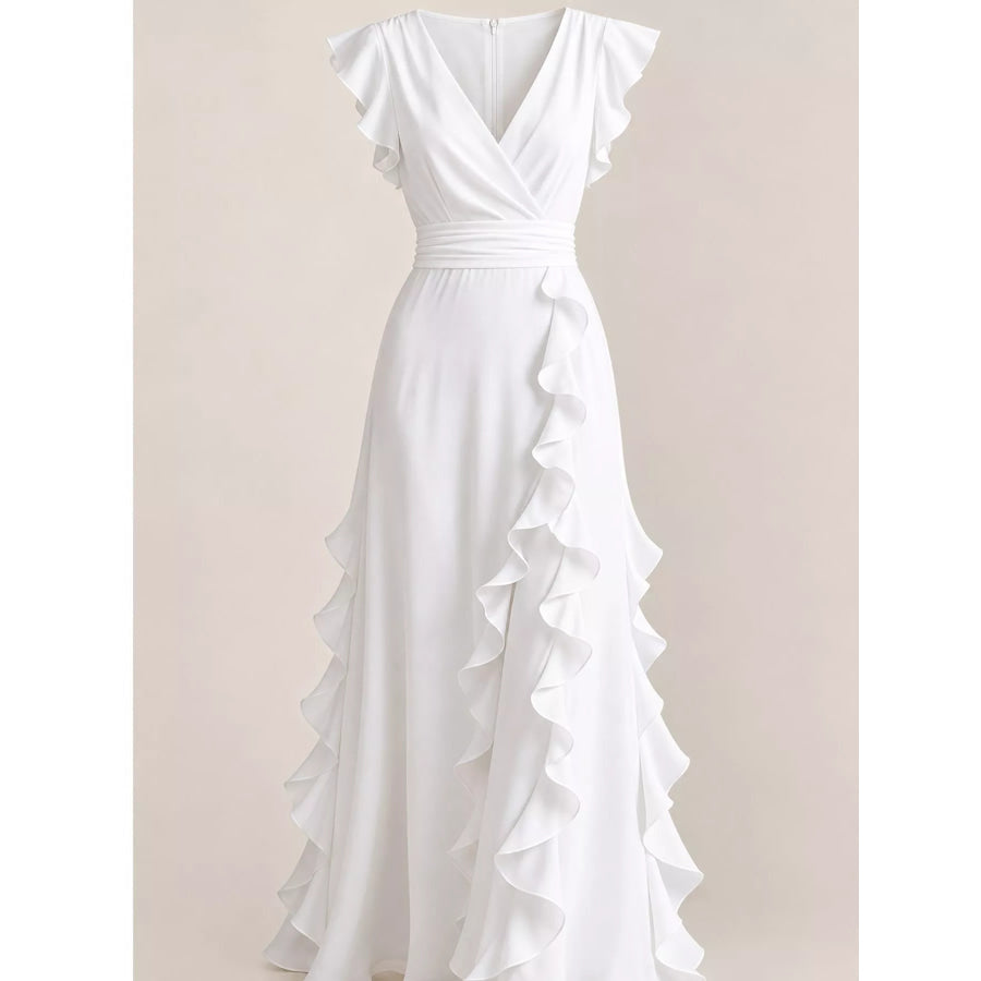 Ruffled Surplice Sleeveless Maxi Dress Apparel and Accessories