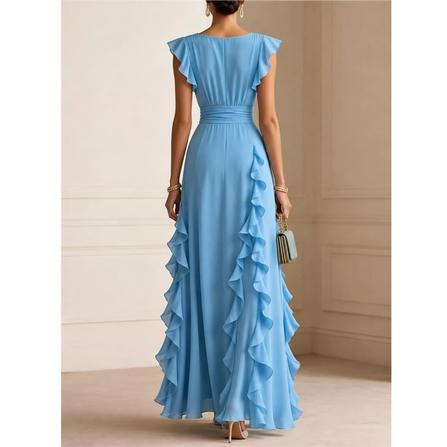 Ruffled Surplice Sleeveless Maxi Dress Apparel and Accessories