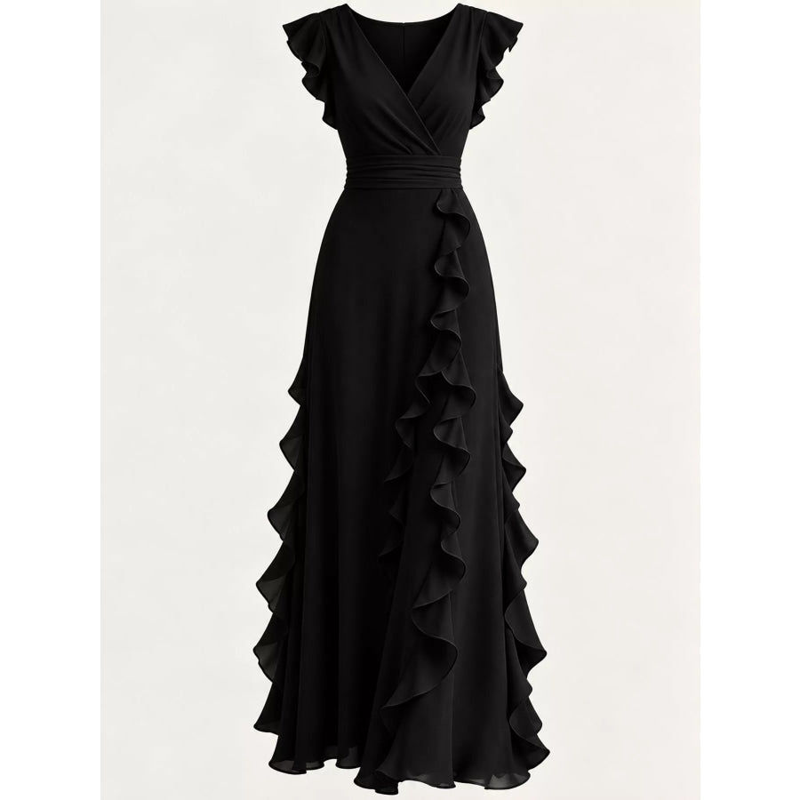 Ruffled Surplice Sleeveless Maxi Dress Apparel and Accessories