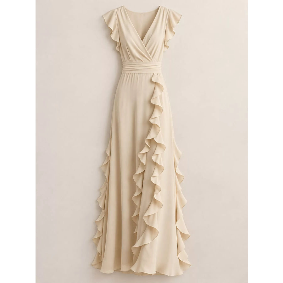 Ruffled Surplice Sleeveless Maxi Dress Apparel and Accessories