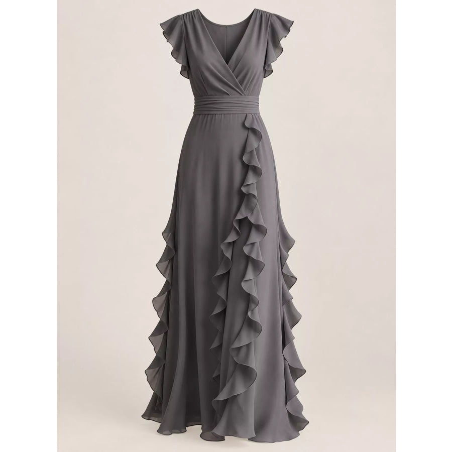 Ruffled Surplice Sleeveless Maxi Dress Apparel and Accessories