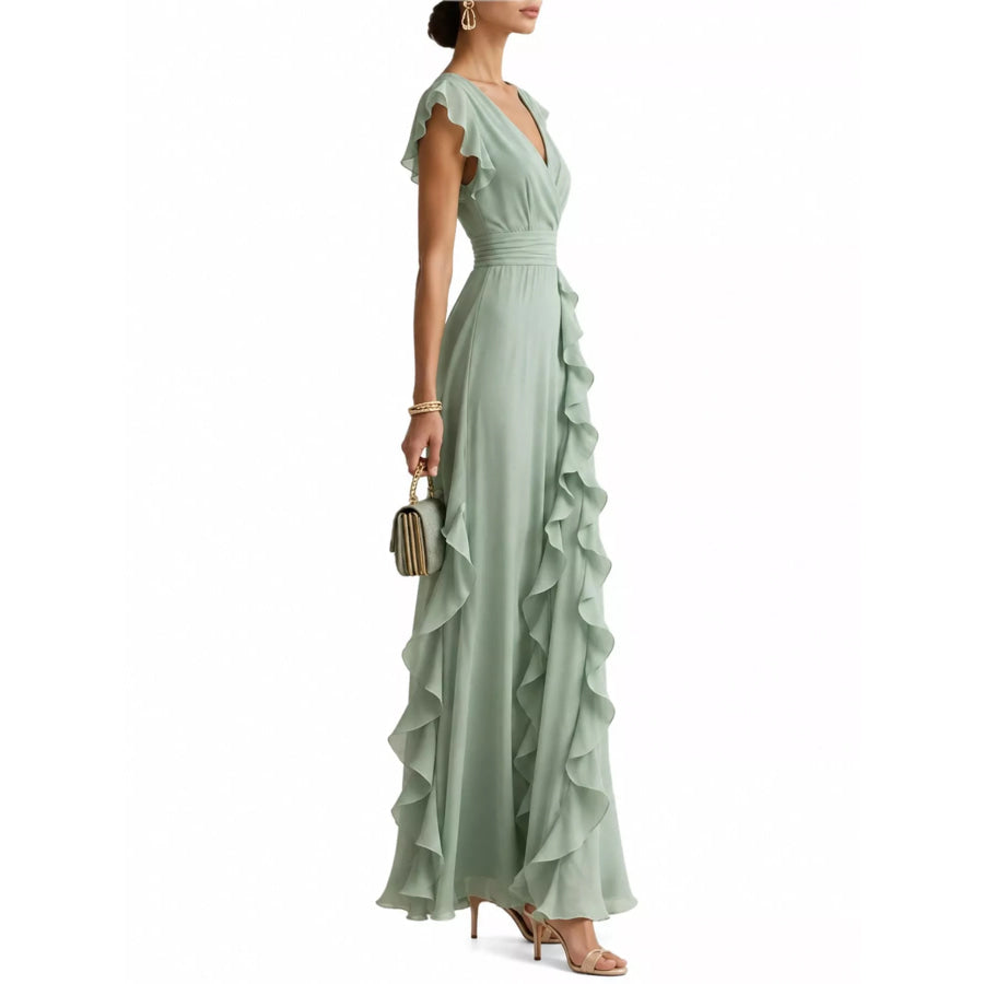 Ruffled Surplice Sleeveless Maxi Dress Apparel and Accessories