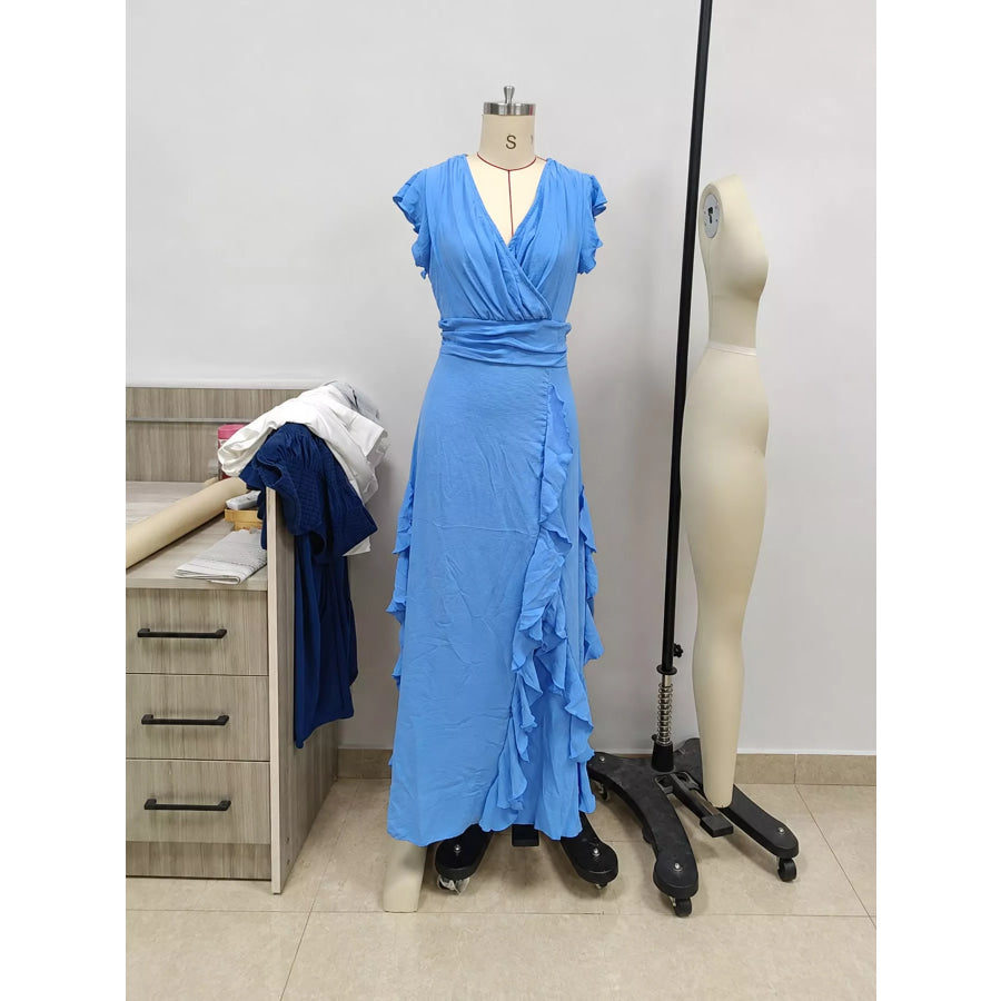 Ruffled Surplice Sleeveless Maxi Dress Apparel and Accessories