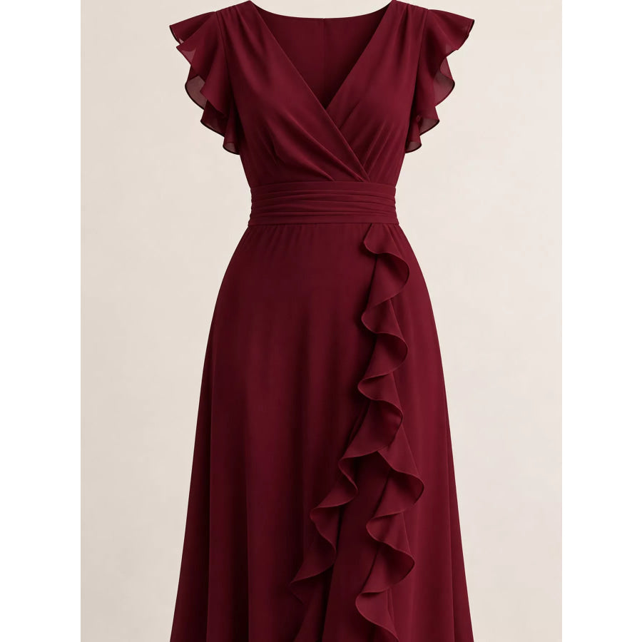 Ruffled Surplice Sleeveless Maxi Dress Apparel and Accessories