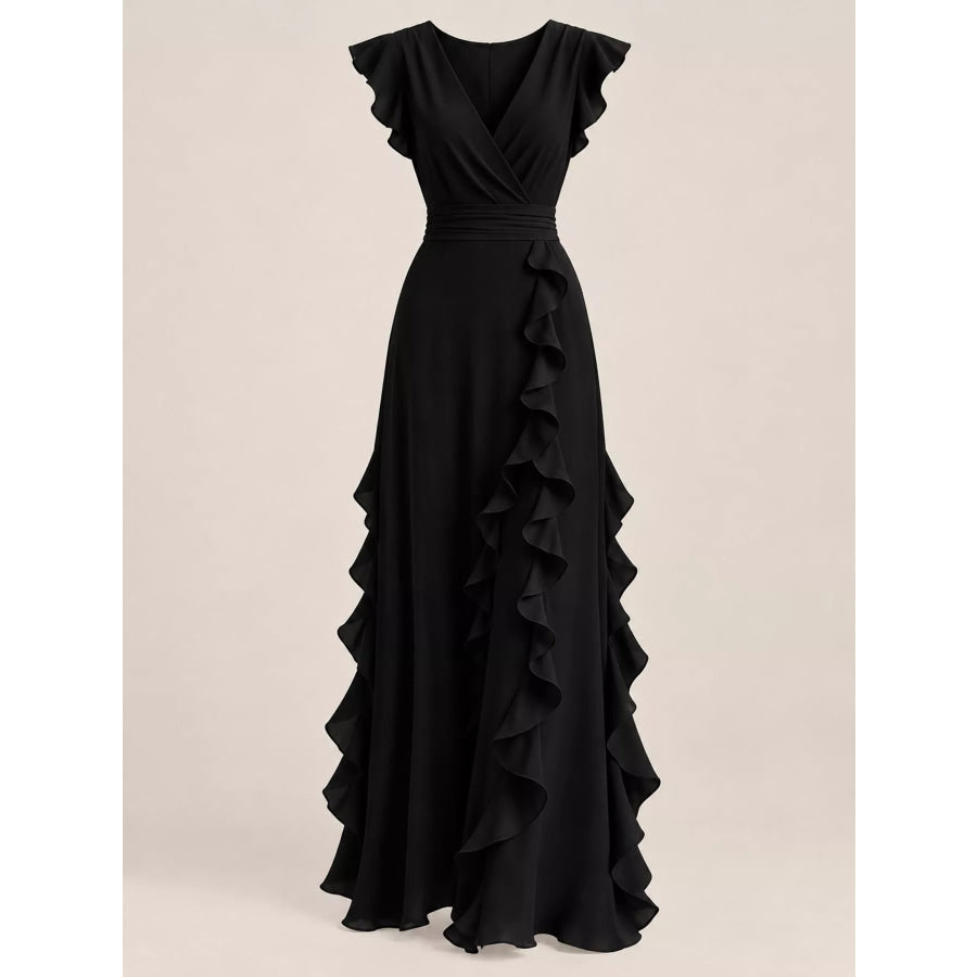 Ruffled Surplice Sleeveless Maxi Dress Apparel and Accessories