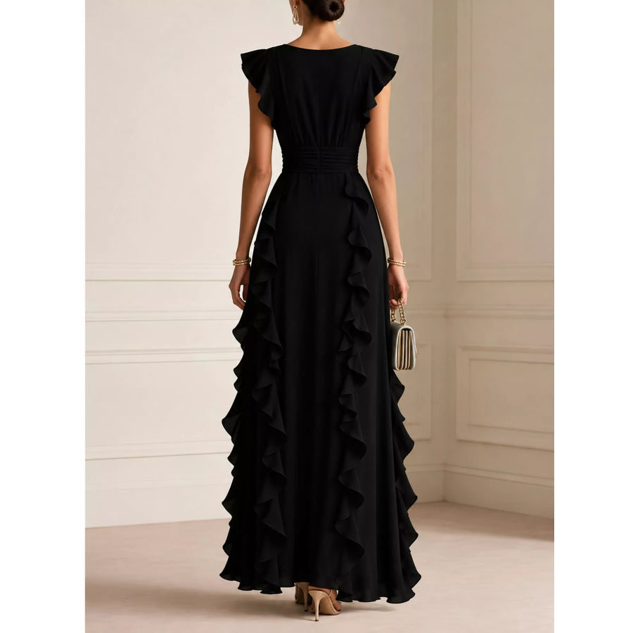Ruffled Surplice Sleeveless Maxi Dress Apparel and Accessories